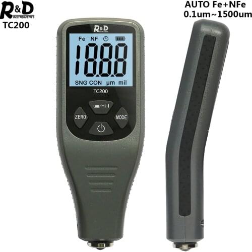 R&D TC200 Coating Thickness Gauge 0.1um/0-1500 Car Paint Film Thickness Tester Measuring FE/NFE Russian Manual Paint Tool Grey