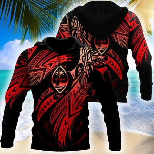 Amazing Guam Polynesian 3D Red Tattoo Unisex Deluxe Hoodie Men Sweatshirt Streetwear Zip Pullover Casual Jacket Tracksuit-523