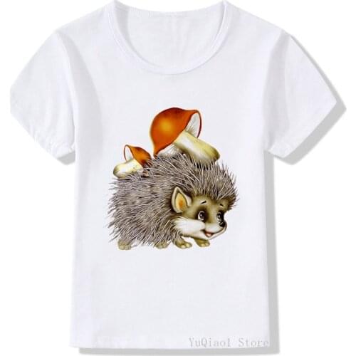 Vintage Kids T Shirt Cute Mushroom Hedgehog Tshirt Summer Boys Clothes Lovely Childrens Clothing White Girl T-Shirt Camiseta