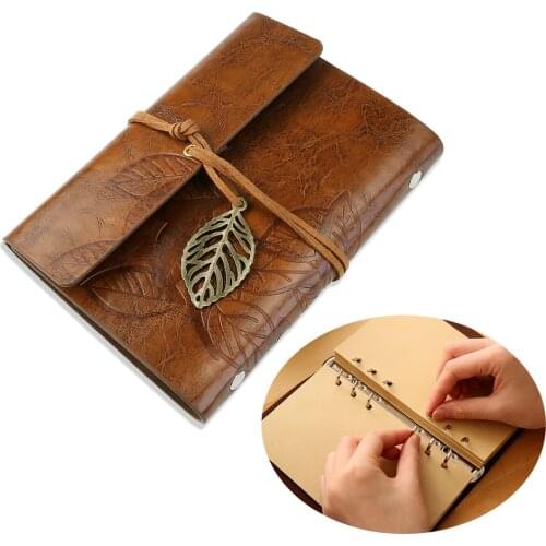 TINKSKY Vintage Style Leaf Leaves Pattern PU Cover Loose-leaf String Bound Blank Notebook Notepad Travel Journal Diary Jotter