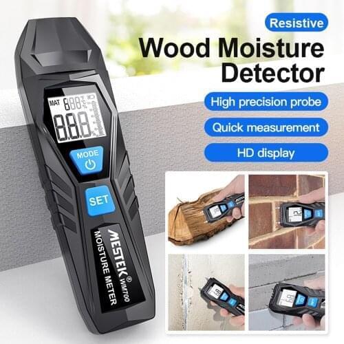 WM700 Wood Moisture Tester Temperature Humidity Meter Mini LCD Digital Lumber Damp Meter Detector Tester 2 Pin Probe Range1%~75