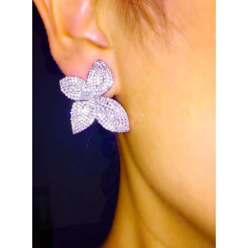 Brincos Zirconia Ear Accessories Earrings Unique Design Geometric Rose Flower Shaped Cz Pave Setting Elegant Earring For Women