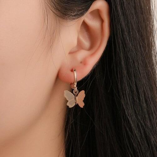 New Butterfly Earrings Rose Gold Color Stainless Steel Studs Earrings for Women