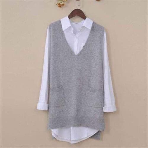 2021 Women Sweater Spring Autumn New Korean Womens V-neck Knit Long A-shaped Pocket Vest Pullover Sleeveless Plus Size W13