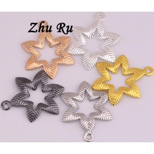 ZHU RU 20pcs/lot 14mm 2017 New leaf exagram medal Leaves shape connection Pendant copper DIY Fashion charm Necklace Jewelry
