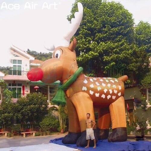 2021 Winter Factory Directly Giant Inflatable Christmas Long Horn Reindeer With Red Nose For New Year Holiday Party Event