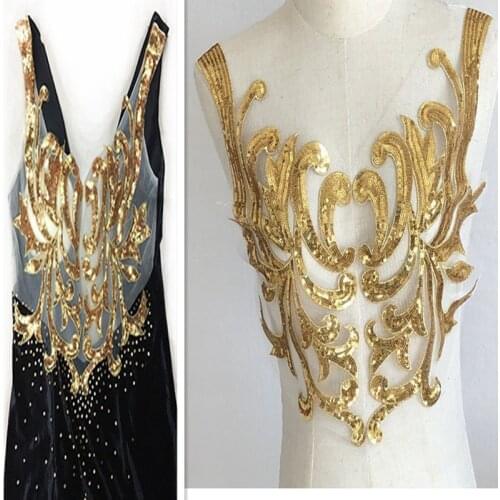 Gold and silver sequin embroidered flowers for cloth dance dress decorative accessories DIY large sequin patch