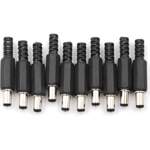 10Pcs 2.1mm x 5.5mm Male DC Power Plug Socket Jack Connector Black Plastic Cover Best Quality