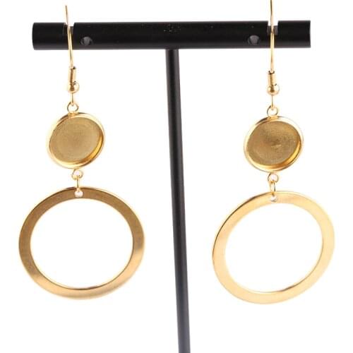 6pcs Stainless Steel Gold Plated Fit 12mm Cabochon Earring Base Blanks With Hoop Charms Diy Bezel Settings For Jewerly Making