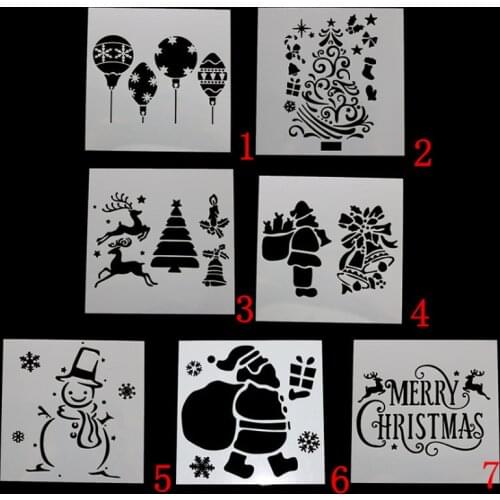 7pc Christmas Stencil Painting Template Embossing DIY Bullet Journal Accessories Sjablonen For Scrapbooking Decoration Reusable