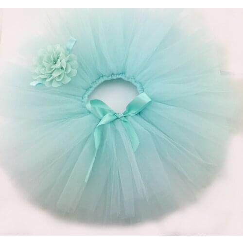 Aqua Solid Baby Girls Fluffy Tutu Skirt & Headband Set Newborn Photo Prop Costume Infant Birthday Tulle Tutus Outfit For 0-12M