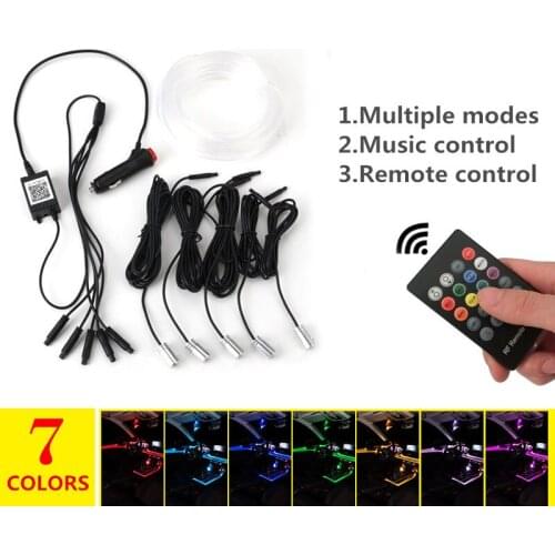 Car EL Neon Strip Light Car Ambient Light Sound Control Light RGB LED Decorative Auto Atmosphere Lamp With 12V Cigarette lighter