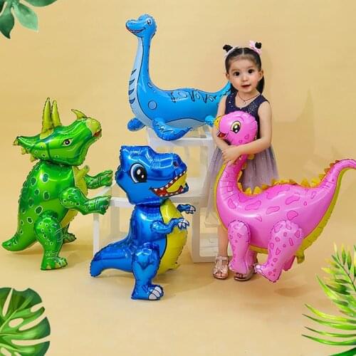 Large 4D Walking Dinosaur Foil Balloons Jungle Animal Boys Birthday Party Decors Green Standind Dragon Kids Toys Air Globos