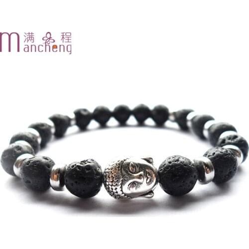 Trendy 8MM natural Volcanic stone Buddha beads Bracelet men ancient Buddhas head Natural Stone Yoga Bracelet for women