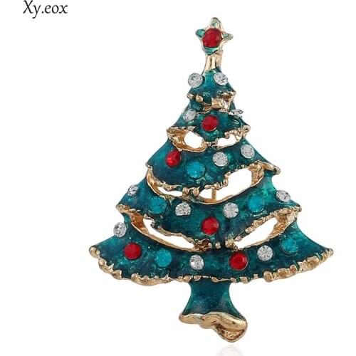 Christmas Tree Gold-C Brooch Rhinestone Brooches For Female Pins Lapel Pin