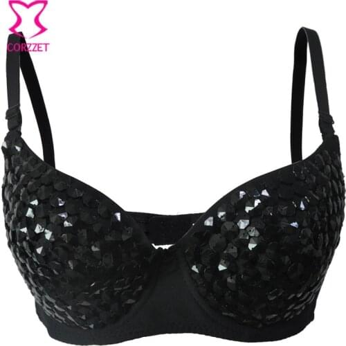 Black Gem Beads Bralette Encaje Soutien Gorge Sexy Brassiere Push Up Bra Top Sujetadores Brasier Mujer Belly Dance Clubwear 2018
