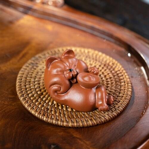 Tea Pet Cat Ornament Purple Clay Lovely Pig Figurine Ornament Small Tea Pets Boutique Tea Table Decoration Accessories Handmade