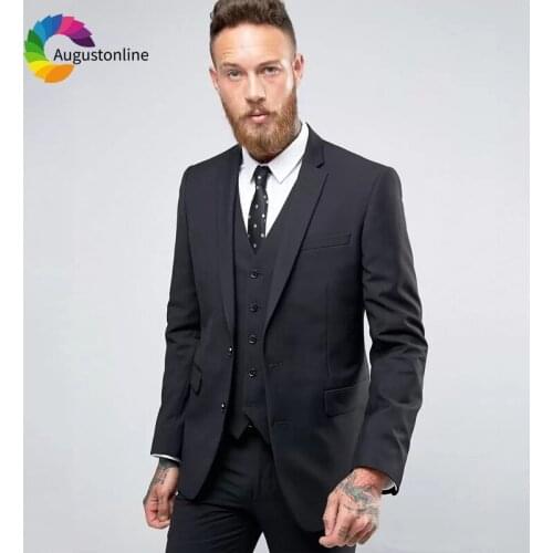 Black Slim Fit Men Suits Wedding Tuxedos Terno 3Pieces (Jacket+Pants+Vest) Groom Wear Bridegroom Prom Suits Costume Homme Blazer