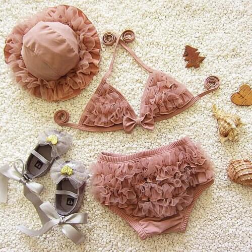 Children 3-Piece Suits Swimming Cute Bow Baby Girls Beach Swimsuit Girls Swimwear Spandex Made Kids Swimwear For Girls Bikinis