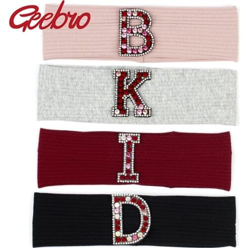 Geebro Baby Girls Boys Multicolor Rhinestones letter Ribbed Headbands For Toddler Children Headwrap For Kids Hair Accessories