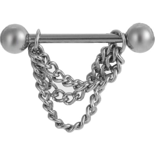Nipple Bar Ring Barbell Chain Drop Stainless Steel Shield Body Piercing Jewelry for Men & Women