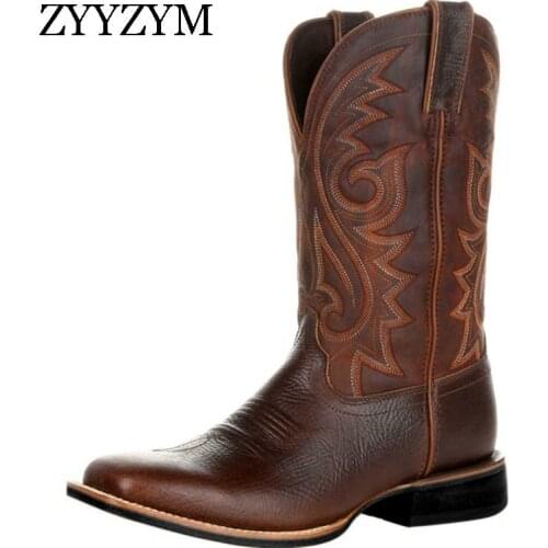 ZYYZYM Men Western Boots Women High Tube Embroidery Retro 2020 Autumn Winter New Cowboy Boots Men Footwear