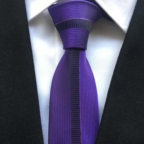 Young Men Fashion Panel Tie Unique Skinny Necktie Purple with Vertical Stripes