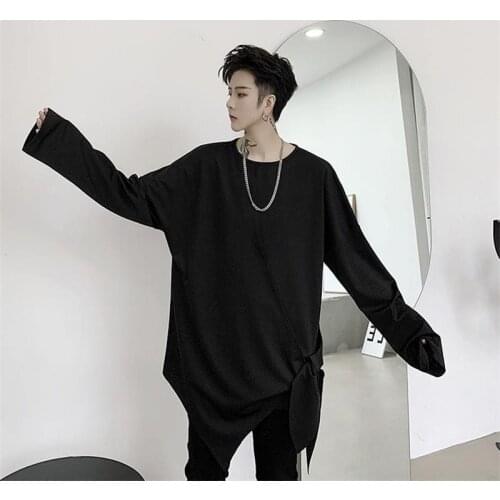 Mens T-shirts Spring style asymmetrical design long T-shirt T-shirts Mens casual Goth punk hip hop club large size top trend