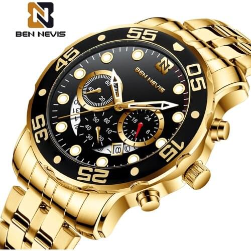 New Fashion BENNEVIS Mens Watches Top Brand Luxury Sports Chronograph Quartz Watch Men Stainless Steel Clock Relogio Masculino
