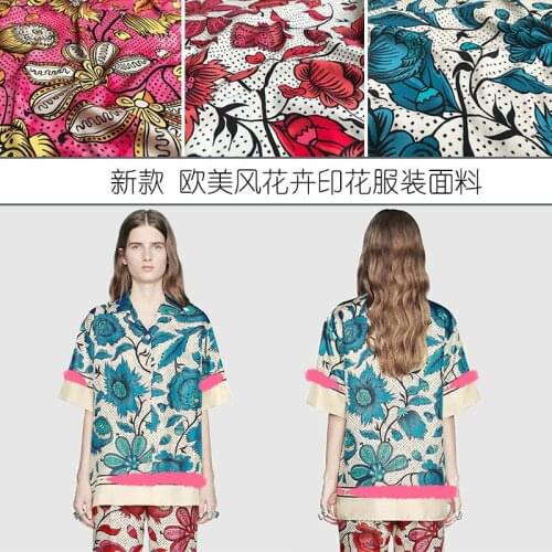 2019 new European and American flower digital printing clothing handmade DIY fabric polyester printing womens fashion cloth