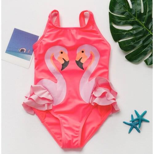 New 2020 Children Swimwear Girls Flamingo One Piece Swimsuit Kids Girls Cute Swimwear Summer Bathing Suits 9021