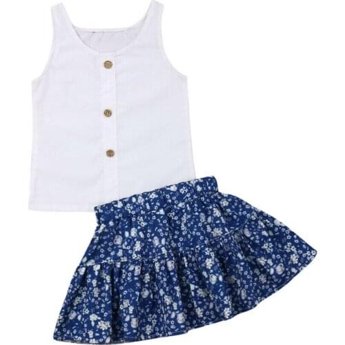 6M-3T Summer Toddler Baby Girl Clothes Sleeveless Button Up Tops T-Shirt+Floral Mini Skirt Dress Outfits