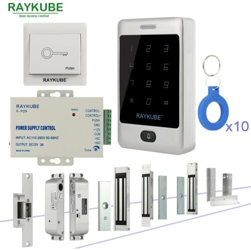RAYKUBE Door Access Control Kit System With Metal Touch Keypad RFID Keys Electronic locks Kit Set