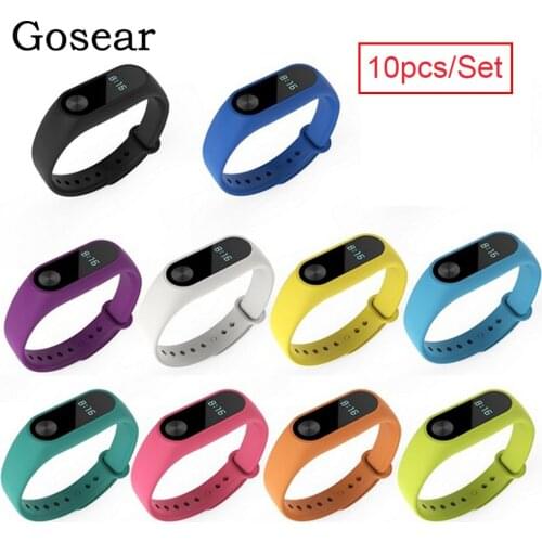 Gosear 10pcs Silicone Watchband Wristband Watch Wrist Replacement Strap Bande for Xiaomi Xiomi Xiao Mi Band Miband 2 II Band2