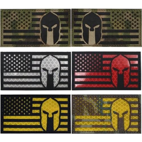 American Flag Spartan Helmet IR Luminous Patch Nylon Military Tactical Emblem Warrior Skull Badges For Clothes Vest Backpack