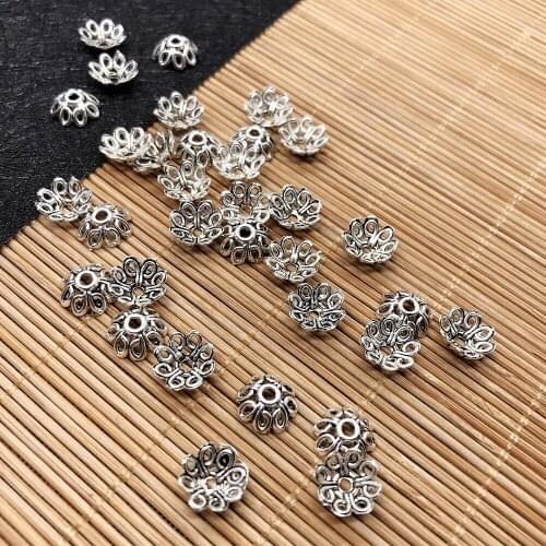 50pcs Tibetan Silver Color Flower Bead End Caps for Jewelry Making Findings Needlework DIY Accessories 8x8x3mm Torus Shape