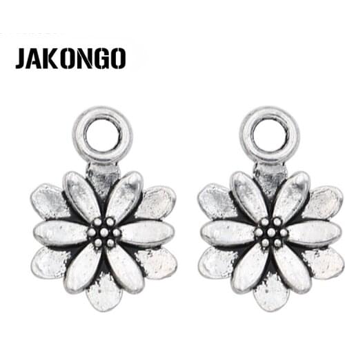 JAKONGO Vintage Antique Silver Plated Plant Flower Charms Pendants for Jewelry Making DIY Handmade 14*10mm