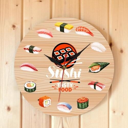 Japanese Cuisine Sushi Tasty Food Wall Clock Kitchen Wall Art Decorative Minimalist Wall Clock Gift For Foodies Restaurant Chef