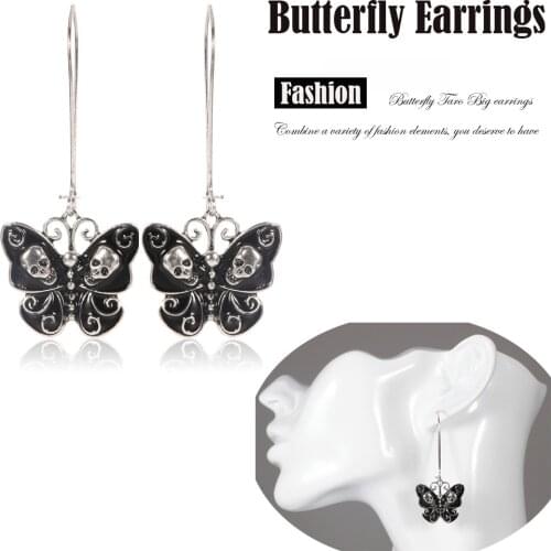 Butterfly Drop Earings Skull Punk Gothic Earring Halloween Black Jewelry Antiuqe For women
