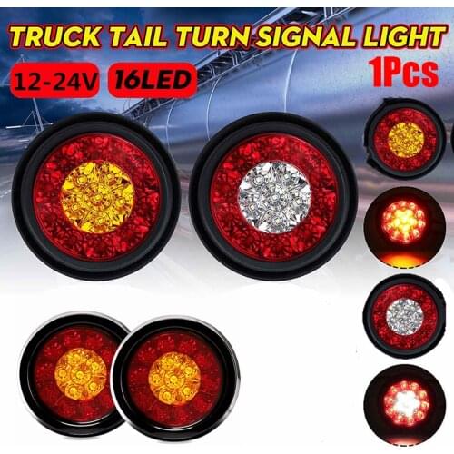 1Pc 12V 4" Round Red/Amber 16-LED Car Round Red Taillights Truck Trailer Brake Stop Turn Signal Tail Lights Rear Fog Light