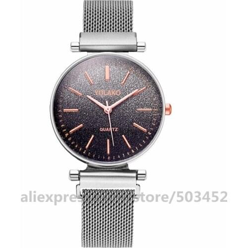 100pcs/lot YOLAKO Wholesale New Moda Mujer Gradient Color Mesh Watches Magnetic Belt Watch Factory Price Wrist Watch