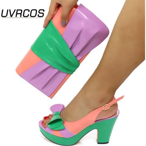 2021 Newest Summer Sandals Sweet Shinning PU Material Ladies Shoes and Bag Set Decorated With Metal Fish Bone For Party