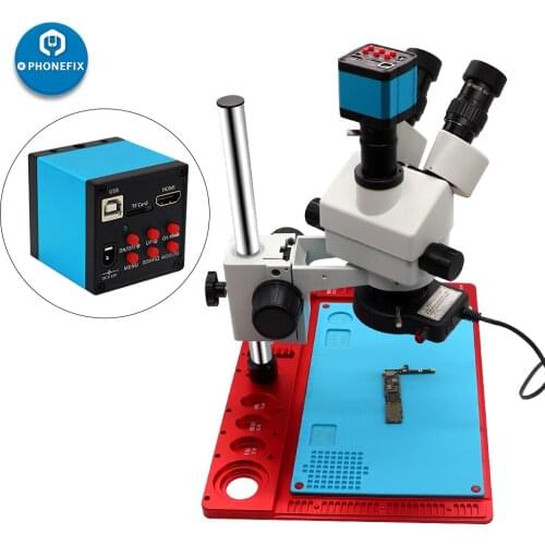 3.5-90X Stereo Zoom Microscope 1080P HDMI CMOS Microscope Camera with High Temperature Aluminum Alloy Pad Phone PCB Repair