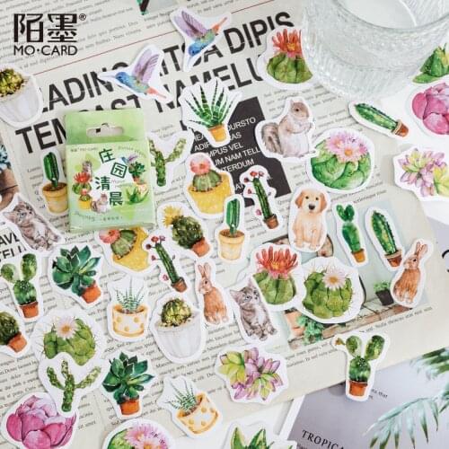 46 Pcs Kawaii Vintage Paper Stationery Sticker Set Animal Green Plant For Gift Packing Scrapbooking Album Planner Journal Arts