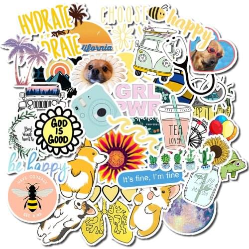 50PCS Cartoon Simple Graffiti Computer Stickers Waterproof Refrigerator Decoration Mixed Decals For MacBook/HP Notebook