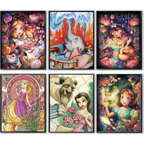 Diamond Painting Disney Cartoon Girl Princess Watercolor Beauty and The Beast Diamond Embroidery Cross Stitch Kits Gift