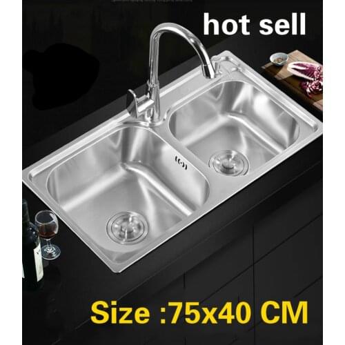 Free shipping Household fashion kitchen double groove sink ordinary wash the dishes 304 stainless steel hot sell 750x400 MM