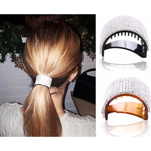1pc Shinny Crystal Hair Buckle Round Thick Ponytail Holder Buckle Hair Clips for Women Circle Hairpin Claw Headwear Accessories
