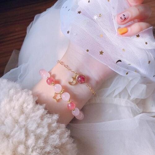 Natural Stone Beaded Bracelets for Women Moonstone Rose Quartz Energy Bracelet Elastical Jewelry 925 Silver 14k Gold plated Gift