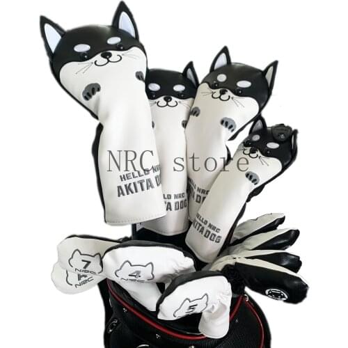 NRC Golf Club Headcovers Driver Fairway Wood Hybrid Covers Set Lovely AKITA Dog Cartoon Animal 460cc
